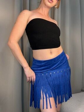 Women’s Blue Fringe Mini Skirt